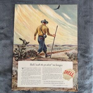 1942 Shell Oil Ad Cowboy Desert Art Walk the Go-Devil Vintage WWII Gas Print‎